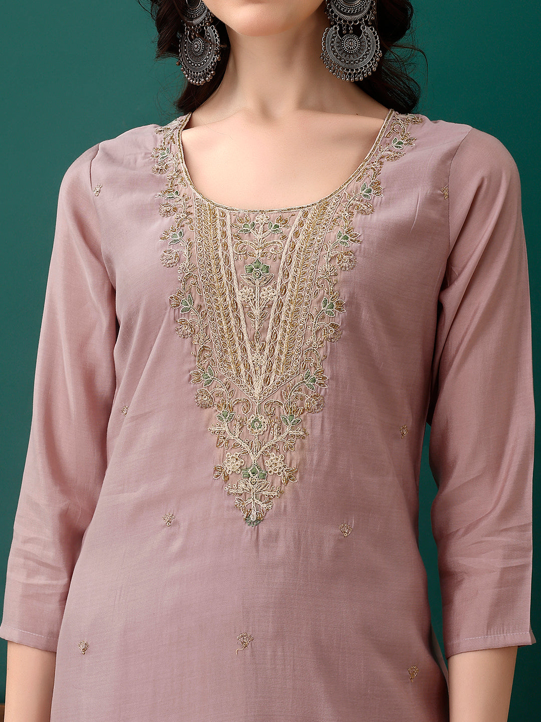 Hand Embroidered Kurta With Pant & Dupatta, Lavender - Hiral Fashion