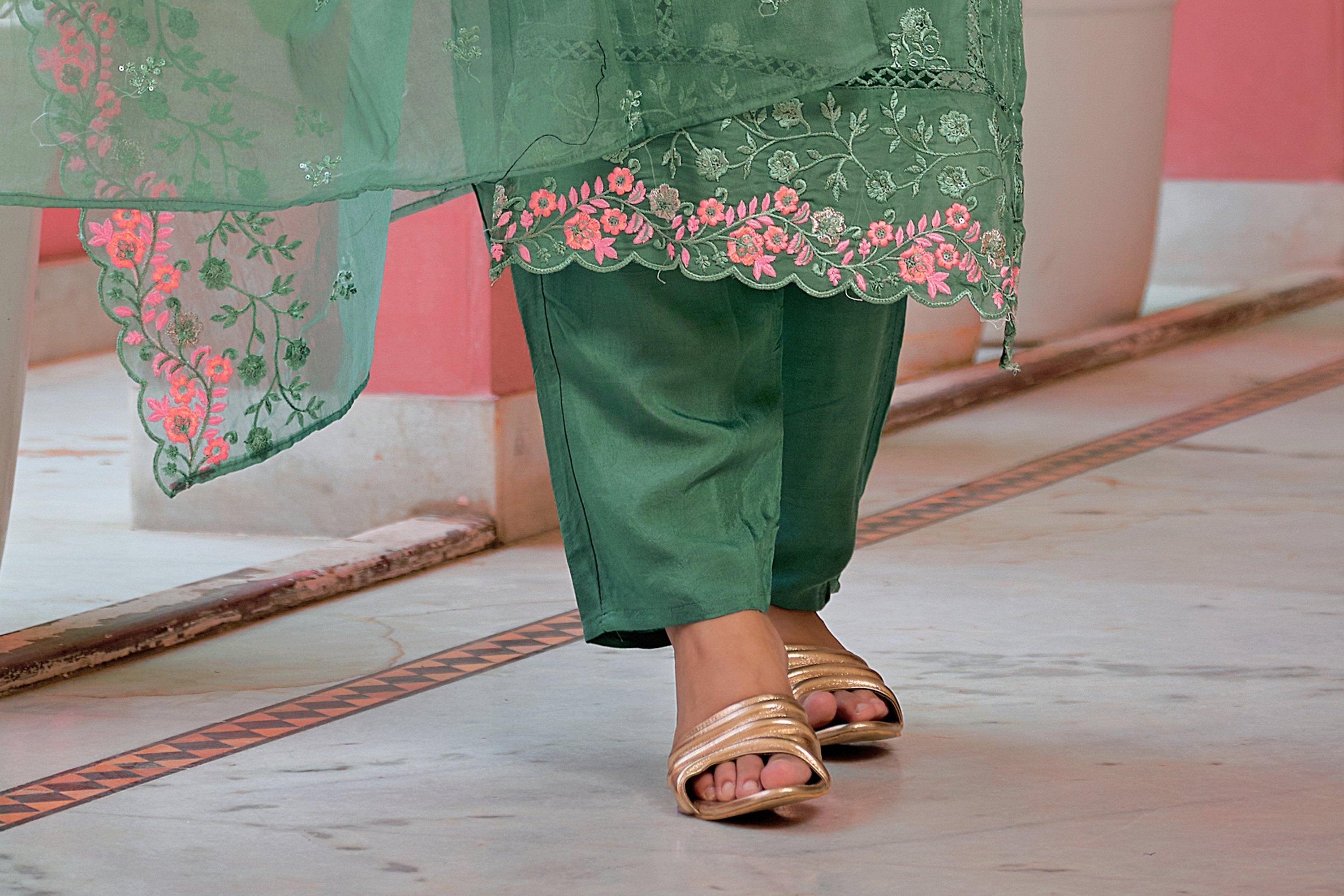 Hand Embroidered & Lace Detailed Kurta With Pant & Dupatta Premium Luxury, Multicolor - Hiral Fashion - Distacart