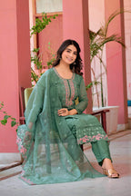 Hand Embroidered & Lace Detailed Kurta With Pant & Dupatta Premium Luxury, Multicolor - Hiral Fashion - Distacart