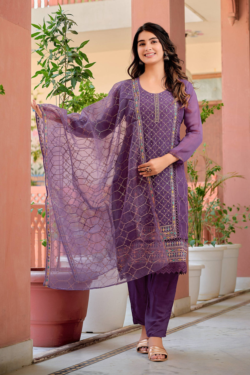 Hand Embroidered & Lace Detailed Kurta With Pant & Dupatta Premium Luxury, Multicolor - Hiral Fashion - Distacart