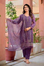 Hand Embroidered & Lace Detailed Kurta With Pant & Dupatta Premium Luxury, Multicolor - Hiral Fashion - Distacart