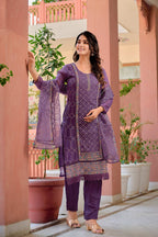 Hand Embroidered & Lace Detailed Kurta With Pant & Dupatta Premium Luxury, Multicolor - Hiral Fashion - Distacart
