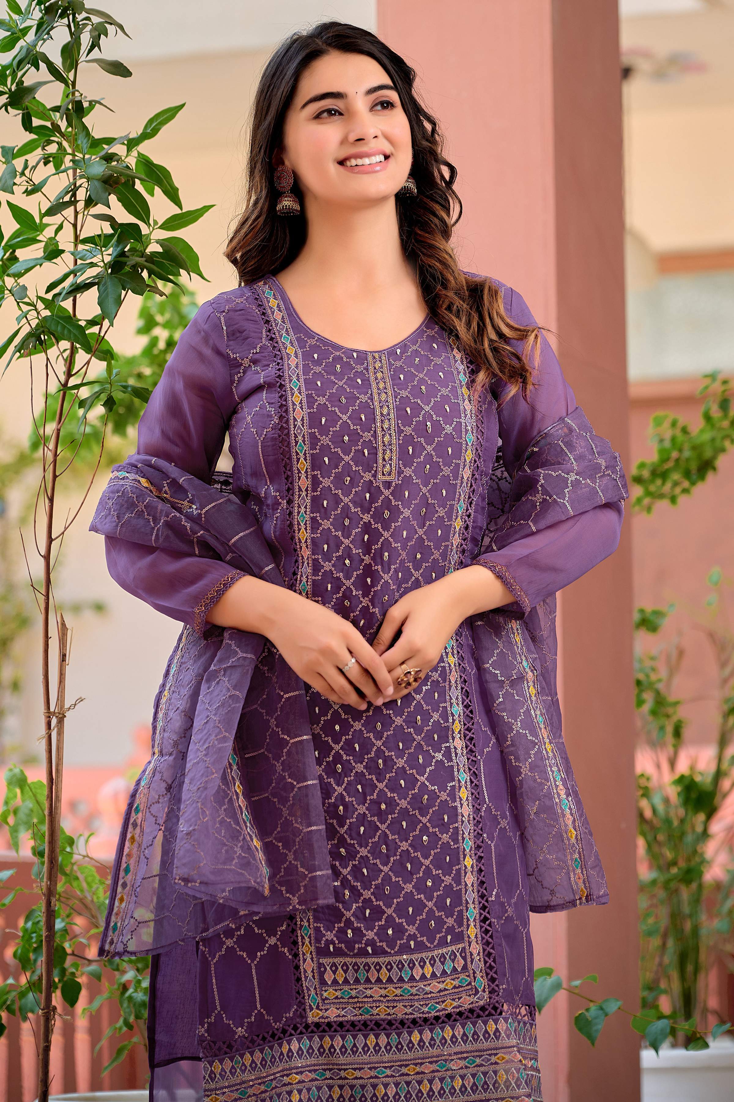 Hand Embroidered & Lace Detailed Kurta With Pant & Dupatta Premium Luxury, Multicolor - Hiral Fashion - Distacart