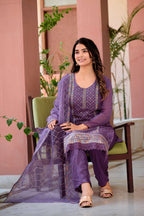 Hand Embroidered & Lace Detailed Kurta With Pant & Dupatta Premium Luxury, Multicolor - Hiral Fashion - Distacart