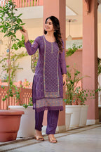 Hand Embroidered & Lace Detailed Kurta With Pant & Dupatta Premium Luxury, Multicolor - Hiral Fashion - Distacart
