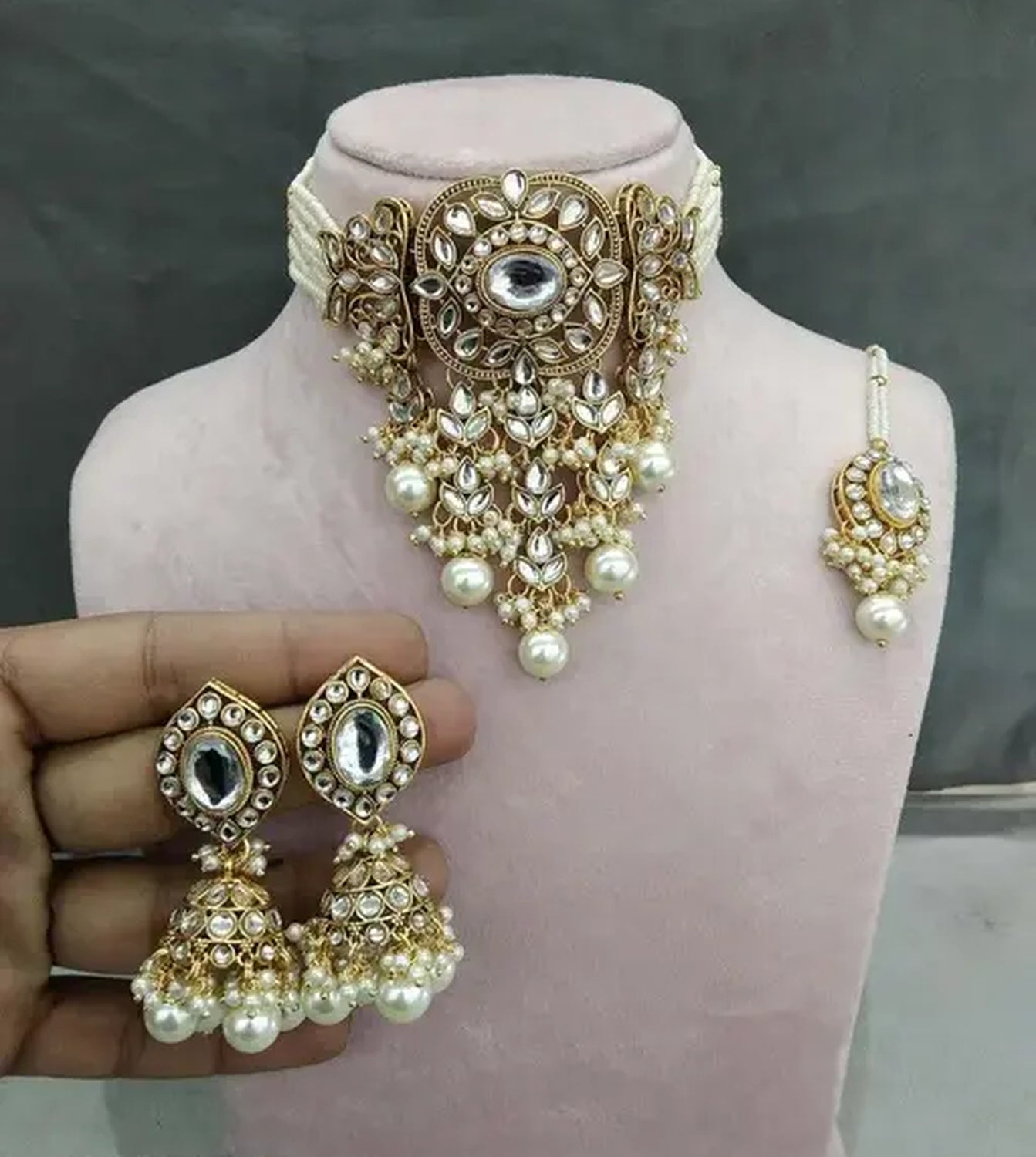 Jewel City Traditional Kundan Pearl Bridal Choker Necklace Set | Handcrafted Gold-Plated Ethnic Indian Jewelry for Weddings, Festivals & Parties