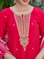 Hand Embroidered Kurta With Pant & Printed Dupatta Luxury Premium, Multicolor - Hiral Fashion