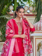 Hand Embroidered Kurta With Pant & Printed Dupatta Luxury Premium, Multicolor - Hiral Fashion