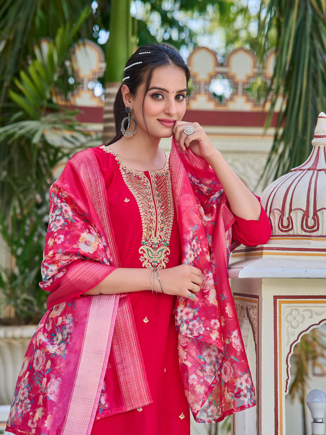 Hand Embroidered Kurta With Pant & Printed Dupatta Luxury Premium, Multicolor - Hiral Fashion