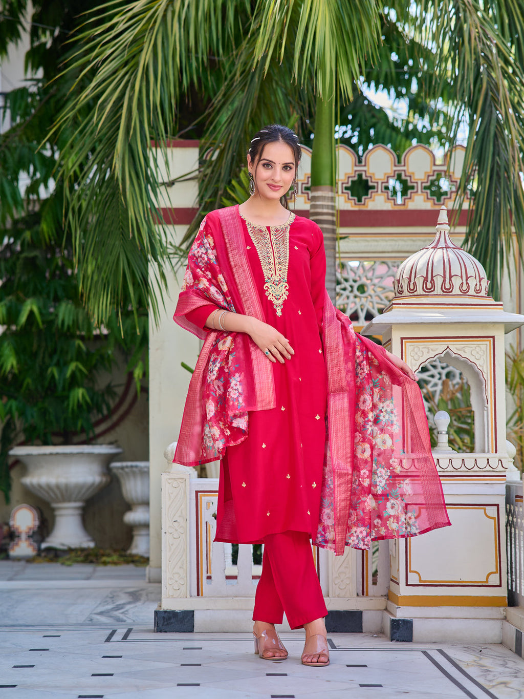 Hand Embroidered Kurta With Pant & Printed Dupatta Luxury Premium, Multicolor - Hiral Fashion