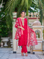 Hand Embroidered Kurta With Pant & Printed Dupatta Luxury Premium, Multicolor - Hiral Fashion