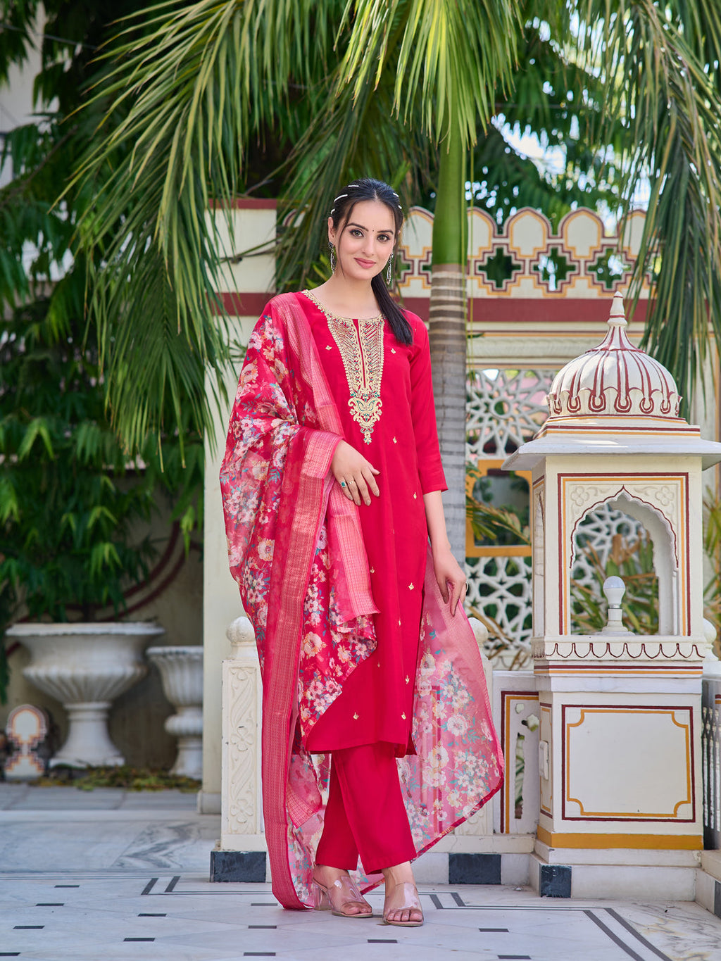 Hand Embroidered Kurta With Pant & Printed Dupatta Luxury Premium, Multicolor - Hiral Fashion