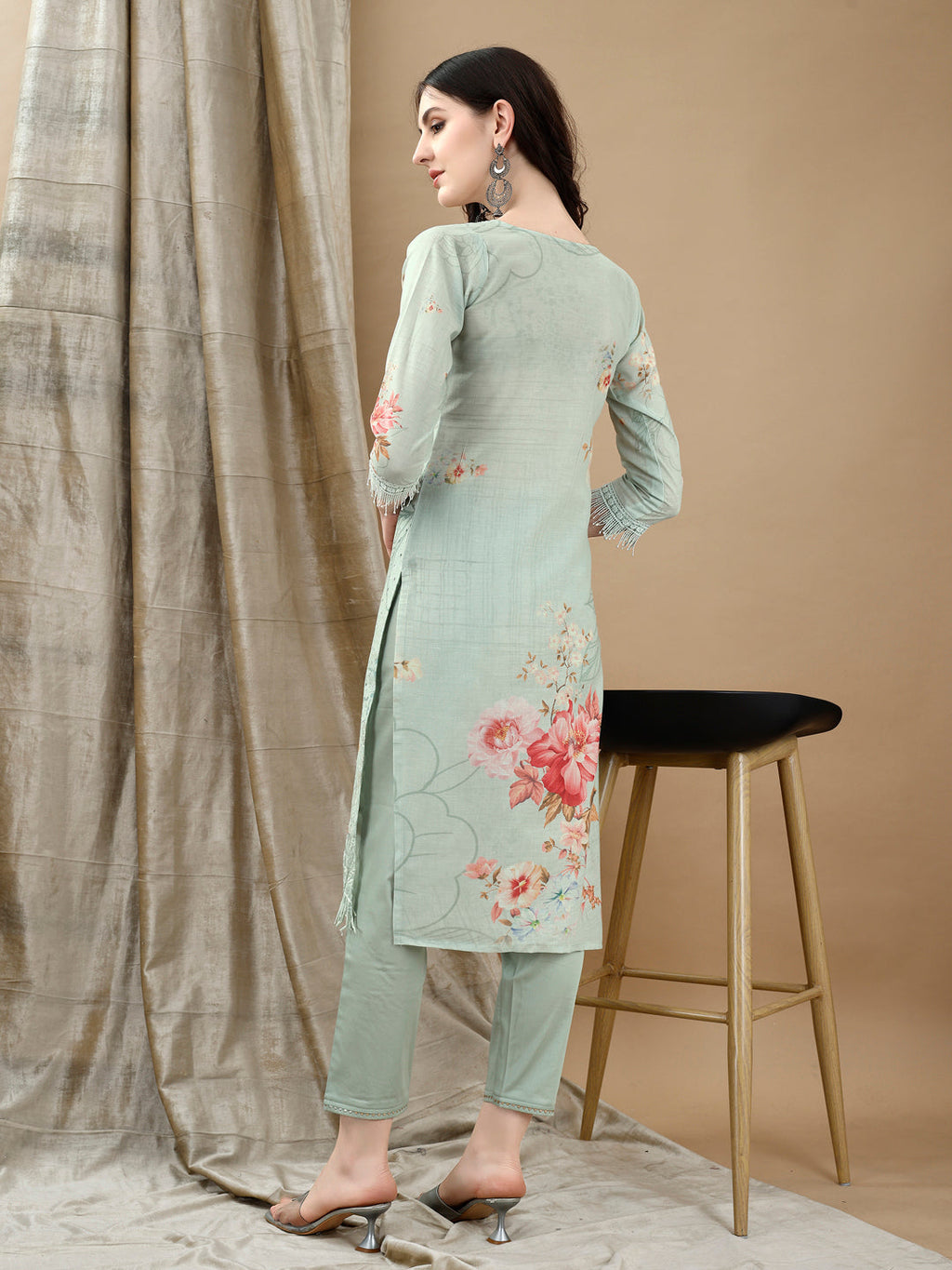 Schiffli Embroidered Kurta With Pant & Printed Dupatta Luxury Premium, Green - Hiral Fashion