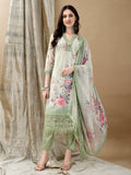 Schiffli Embroidered Kurta With Pant & Printed Dupatta Luxury Premium, Green - Hiral Fashion