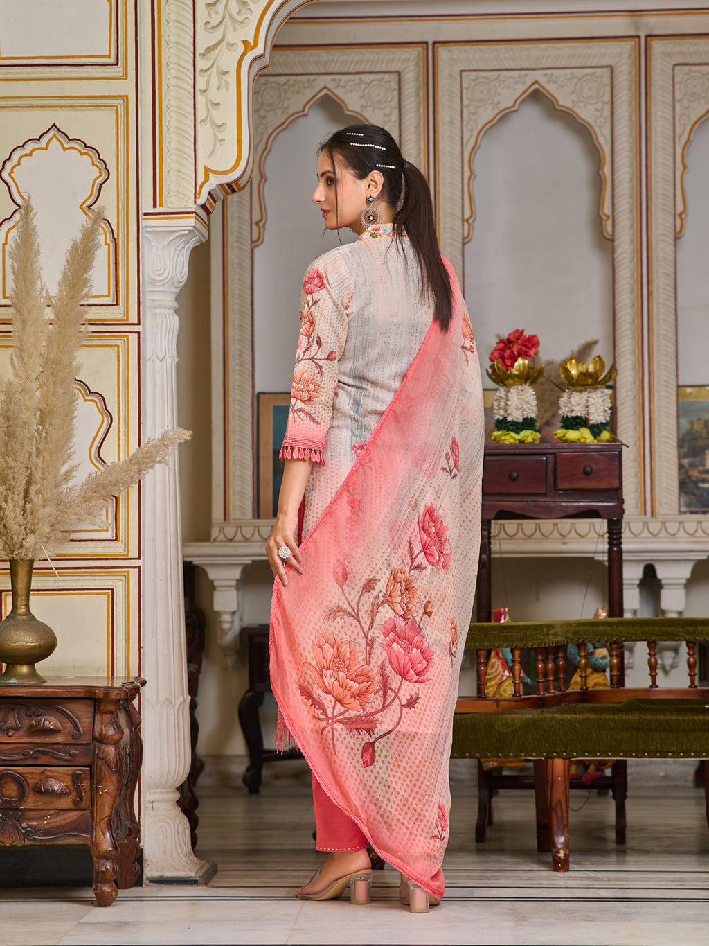 Schiffli Embroidered Kurta With Pant & Printed Dupatta Premium Luxury, Multicolor - Hiral Fashion - Distacart