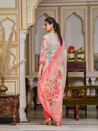 Schiffli Embroidered Kurta With Pant & Printed Dupatta Premium Luxury, Multicolor - Hiral Fashion - Distacart