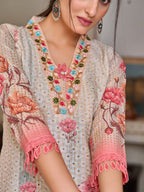 Schiffli Embroidered Kurta With Pant & Printed Dupatta Premium Luxury, Multicolor - Hiral Fashion - Distacart