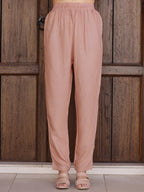 Hand Embroidered & Printed Silk Kurta With Pant & Dupatta, Peach - Hiral Fashion