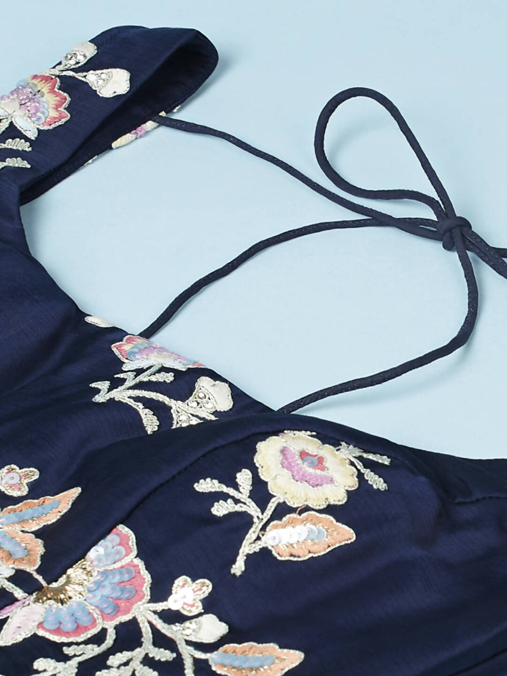 House of Panchhi Navy Blue Pure Georgette Thread & Sequinse Work Lehenga & Blouse, Dupatta