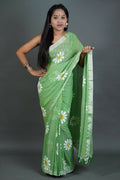 Exclusive Collection Light Green Pure Cotton Saree With Sunflower Design - Distacart
