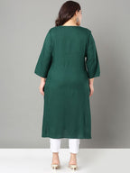 Sztori Plus Size Geometric Embroidered Thread Work Straight Kurta