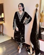Joban Fashion Black Velvet Embroidery Kurta Set - Distacart