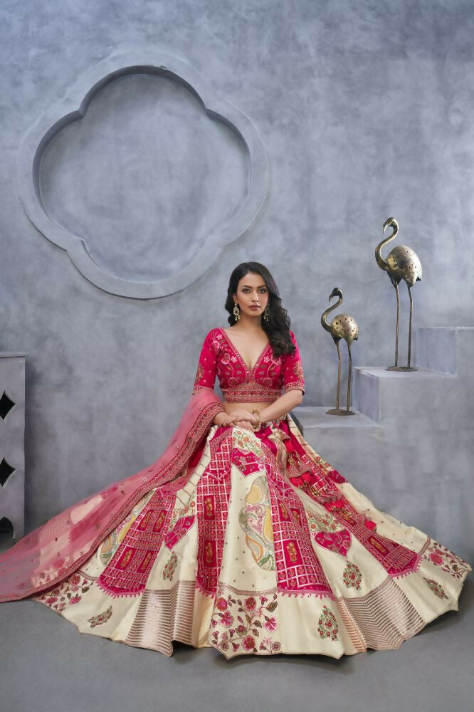 Kesar Fab Ivory Silk Embroidered Lehenga