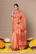 Very Much Indian Rajsi - Handloom Ari Checks Cotton Silk Saree With Golden Border - Orange