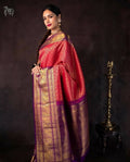 DEIANA'S Beautiful Designer Golden zari Soft Lichi Silk Saree - Red