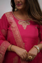 The52 Gajri Women's Gorgeous Embroidered Viscose Chanderi Fabric Straight Kurta Pant with Dupatta Set - Distacart