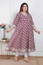 Miravan Plus Size Women'S Cream Embroidered Cotton Anarkali Kurta  - Distacart