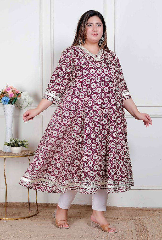 Miravan Plus Size Women'S Cream Embroidered Cotton Anarkali Kurta  - Distacart