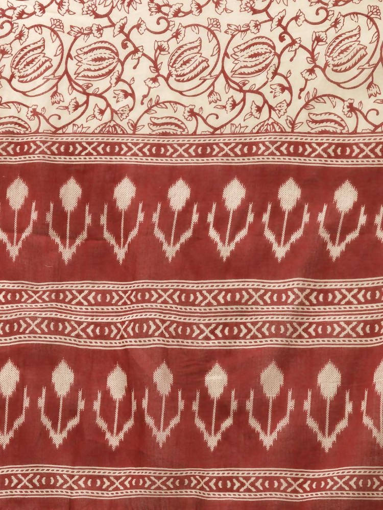 Yufta Maroon & Beige Ethnic Motifs Screen Print Cotton Straight Kurta Palazzo & Dupatta
