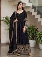 Lehenga Mart Designer Vichitra Silk Gown With Dupatta-Black - Distacart