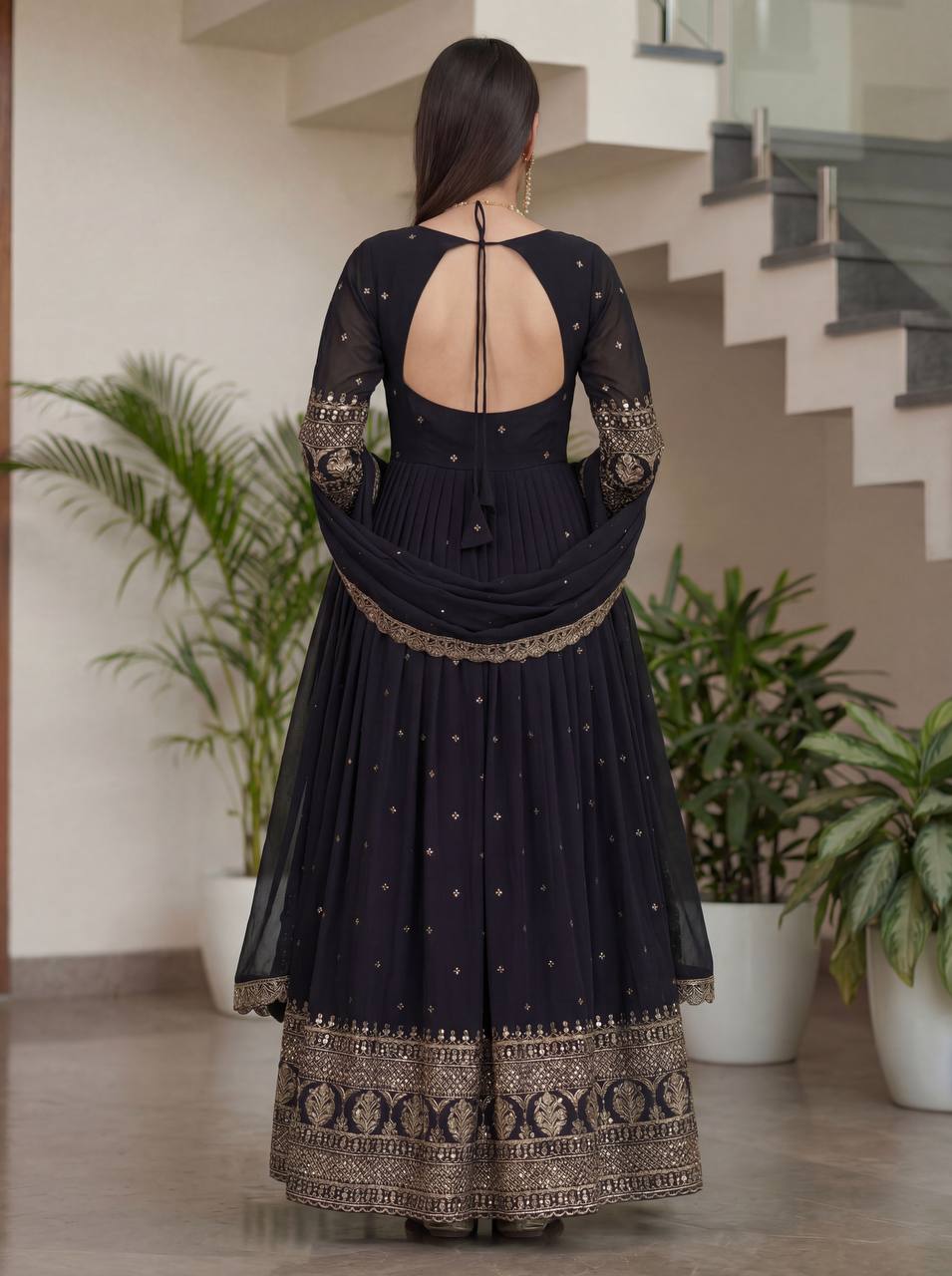 Lehenga Mart Designer Vichitra Silk Gown With Dupatta-Black - Distacart