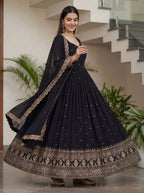 Lehenga Mart Designer Vichitra Silk Gown With Dupatta-Black - Distacart