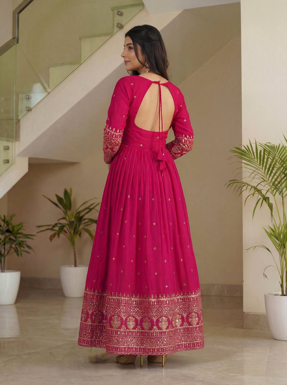 Lehenga Mart Designer Vichitra Silk Gown With Dupatta-Pink - Distacart