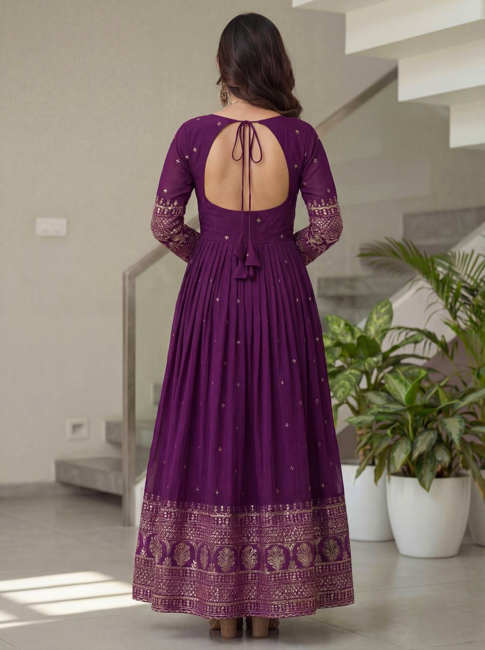 Lehenga Mart Designer Vichitra Silk Gown With Dupatta-Wine - Distacart