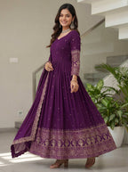 Lehenga Mart Designer Vichitra Silk Gown With Dupatta-Wine - Distacart