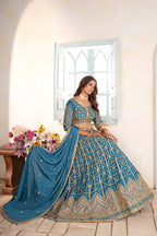 Lehenga Mart Designer Bollywood Style Wedding Wear Lehenga Choli - Sky Blue