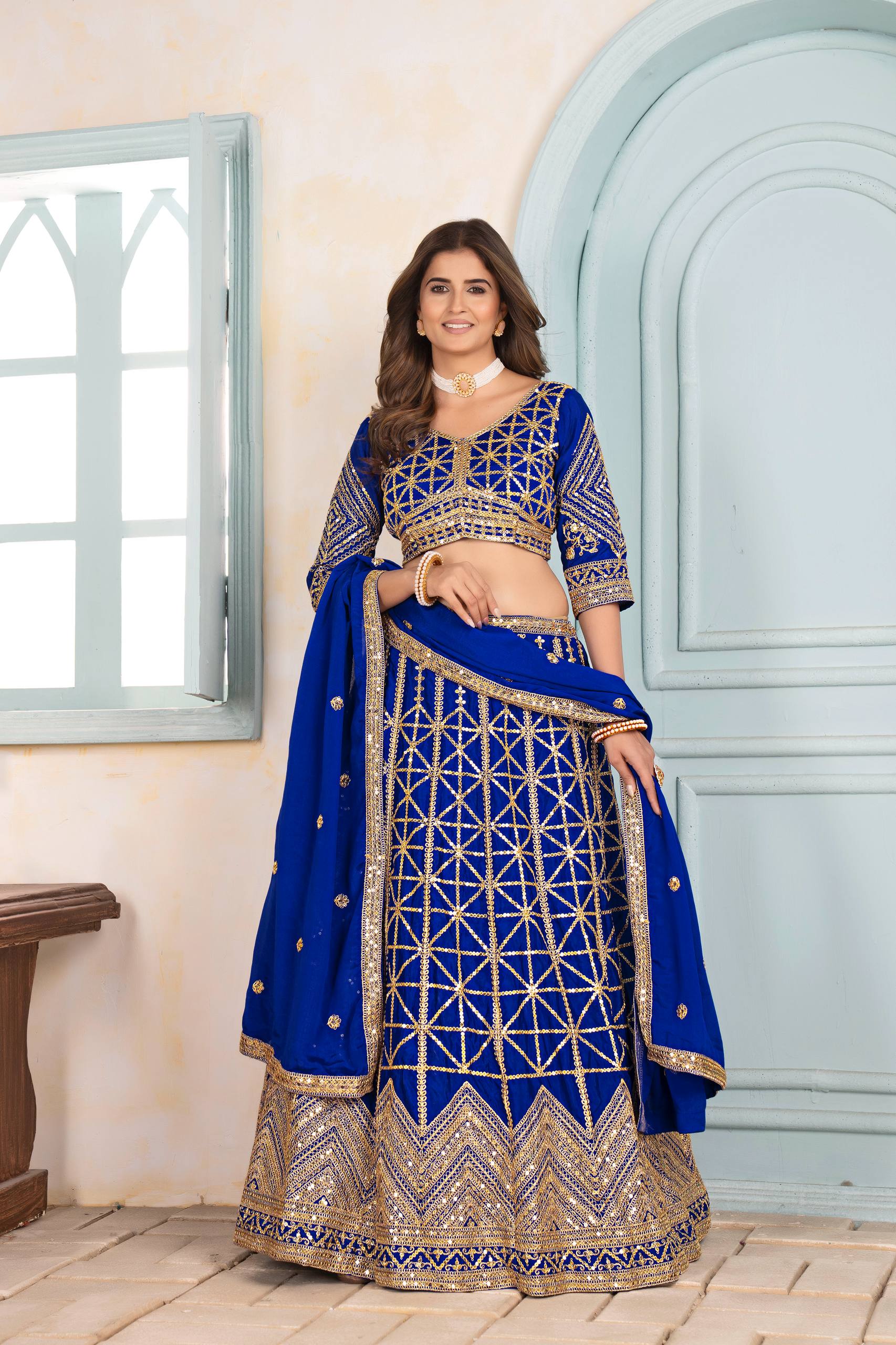 Lehenga Mart Designer Bollywood Style Wedding Wear Lehenga Choli - Blue
