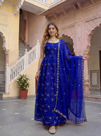 Lehenga Mart Designer Fandy Silk Gown With Dupatta-Royal Blue - Distacart