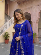 Lehenga Mart Designer Fandy Silk Gown With Dupatta-Royal Blue - Distacart