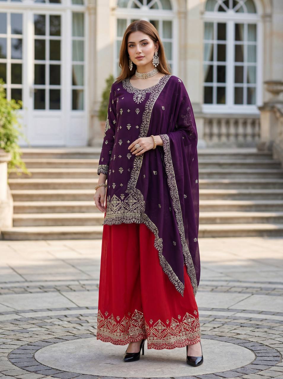 Lehenga Mart Designer Ready To Wear Salwar Suit Dupatta For Women-Purple - Distacart