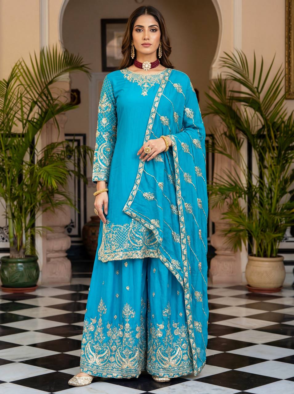 Lehenga Mart Designer Ready To Wear Salwar Suit Dupatta For Women-Sky Blue - Distacart