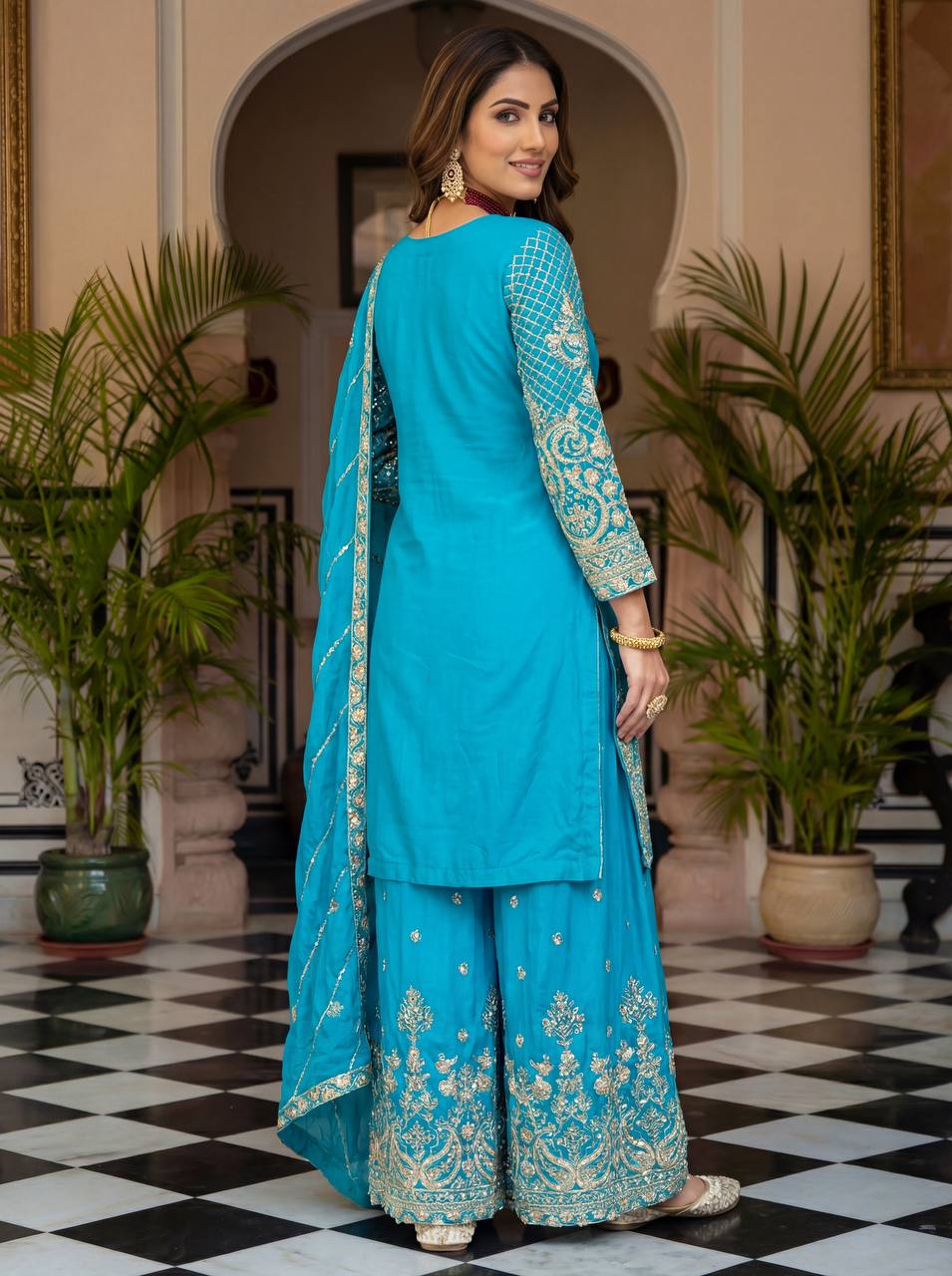 Lehenga Mart Designer Ready To Wear Salwar Suit Dupatta For Women-Sky Blue - Distacart