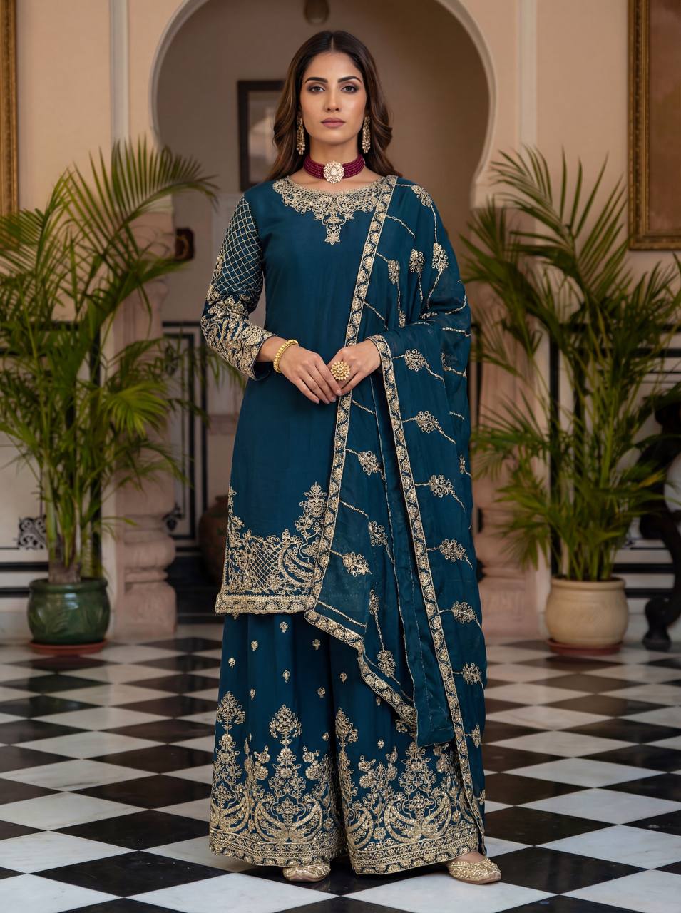 Lehenga Mart Designer Ready To Wear Salwar Suit Dupatta For Women-Teal Blue - Distacart