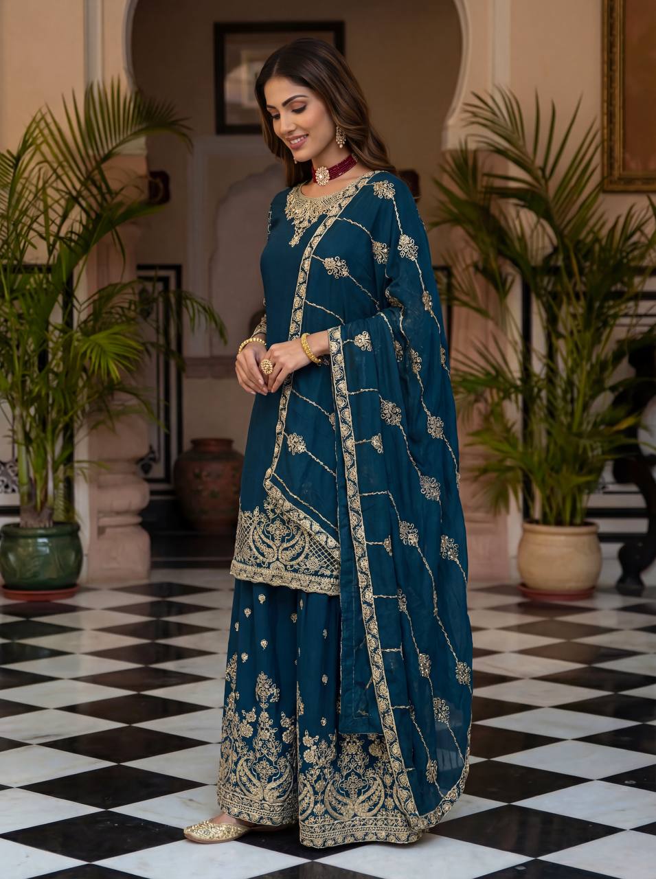 Lehenga Mart Designer Ready To Wear Salwar Suit Dupatta For Women-Teal Blue - Distacart