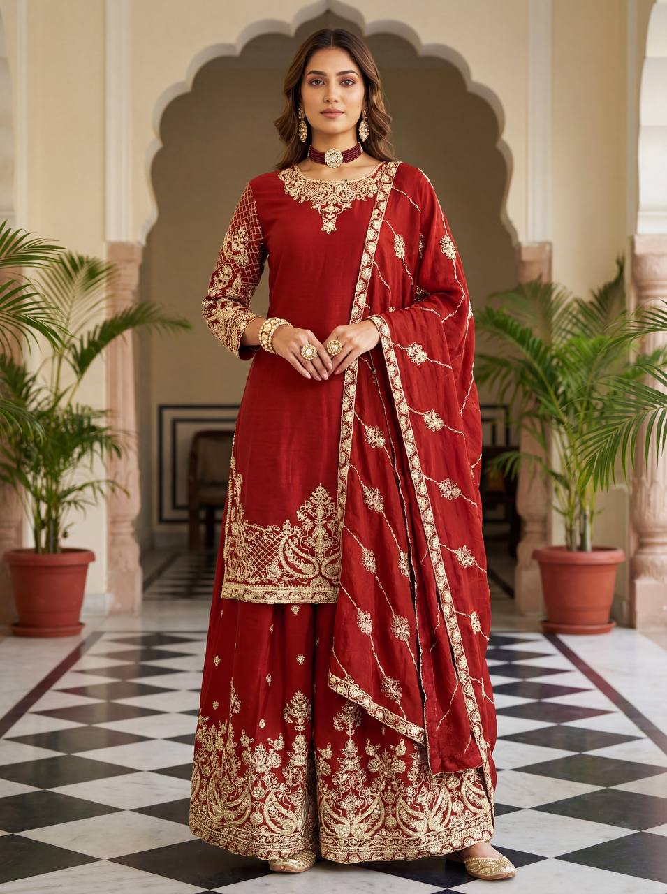 Lehenga Mart Designer Ready To Wear Salwar Suit Dupatta For Women-Red - Distacart