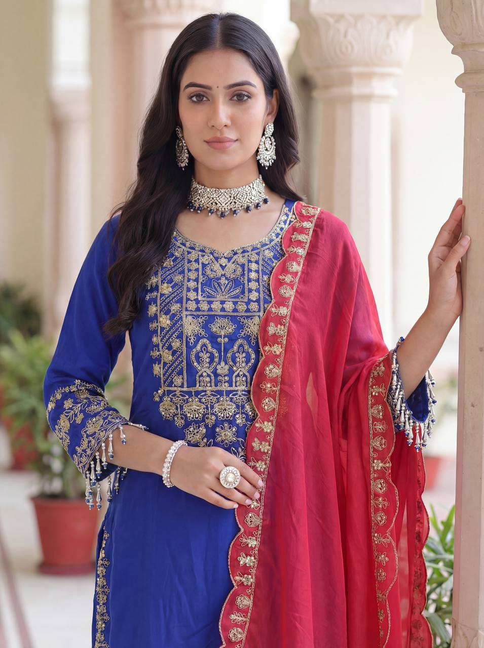 Lehenga Mart Chinon Silk Salwar Suit Dupatta-Blue - Distacart